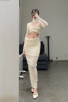 Un Morceau velvet lace stitching waist details dress UM231LS08 white PUM35